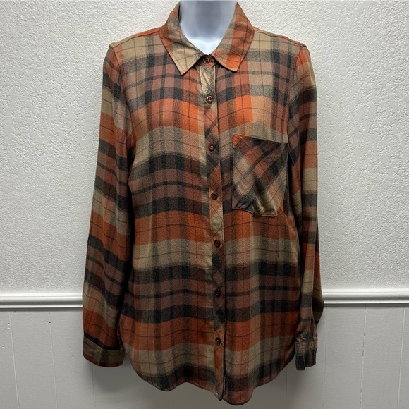 NWOT! Becool Women’s Plaid Button Up Long Sleeve Sz M Open Breast Pocket, V561 - Picture 4 of 15